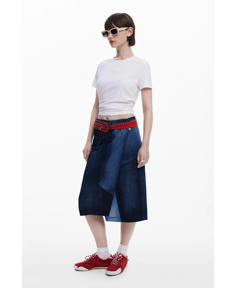 Desigual Women's Crossed denim midi skirt