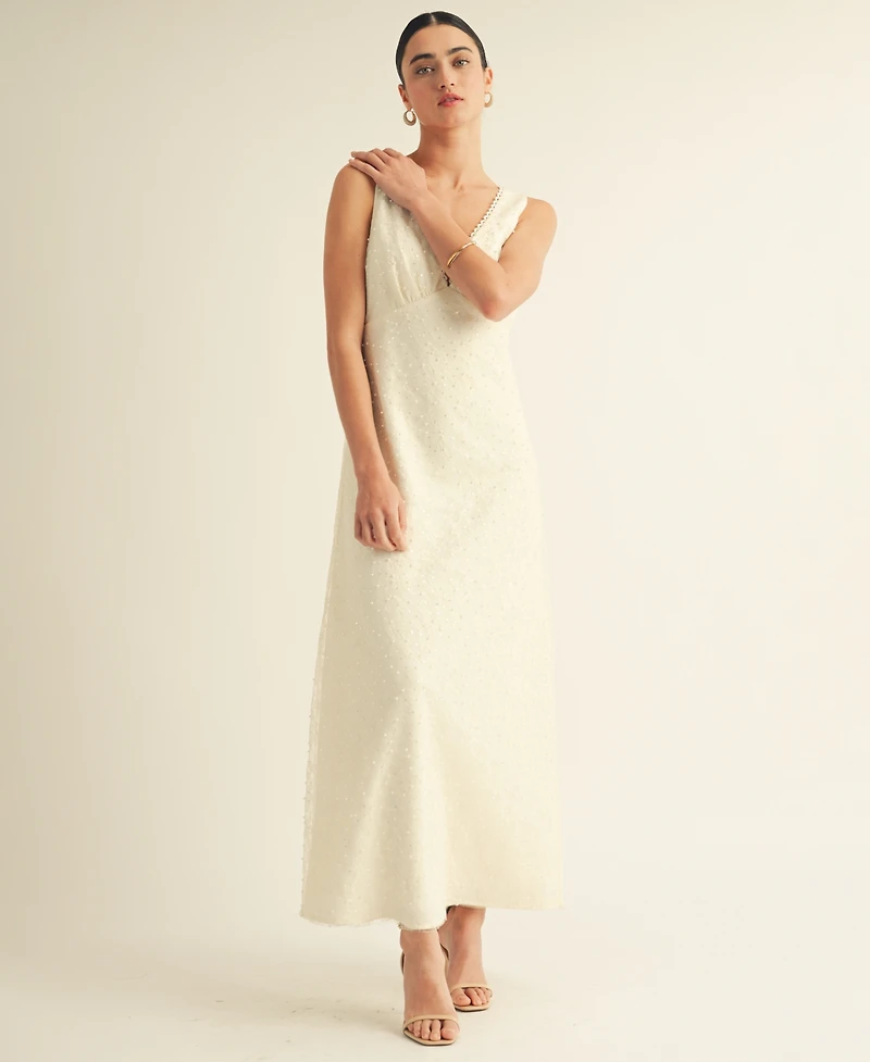 Arose Studio, Inc Women's V-Neck Scalloped Lace Tie-Back Slip Midi Dress