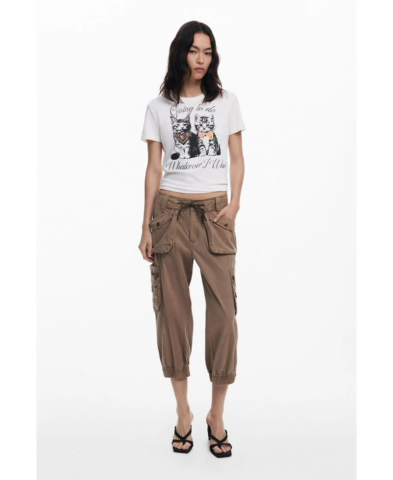 Desigual Women's T-shirt with cat rhinestones