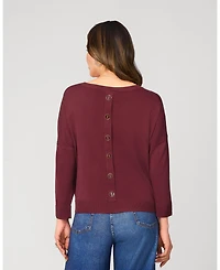 Cable & Gauge Button Back Rib Knit Sweater
