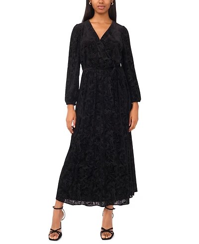 Msk Women's Long Sleeve V-Neck Velvet Maxi Dress
