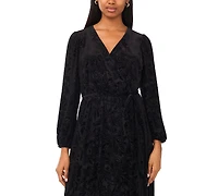 Msk Women's Long Sleeve V-Neck Velvet Maxi Dress