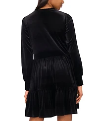 Msk Women's Split-Neck Blouson-Sleeve Tiered Velvet Shift Dress