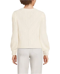 Lands' End Women's Eyelash Fuzzy Pointelle Puff Sleeve Sweater