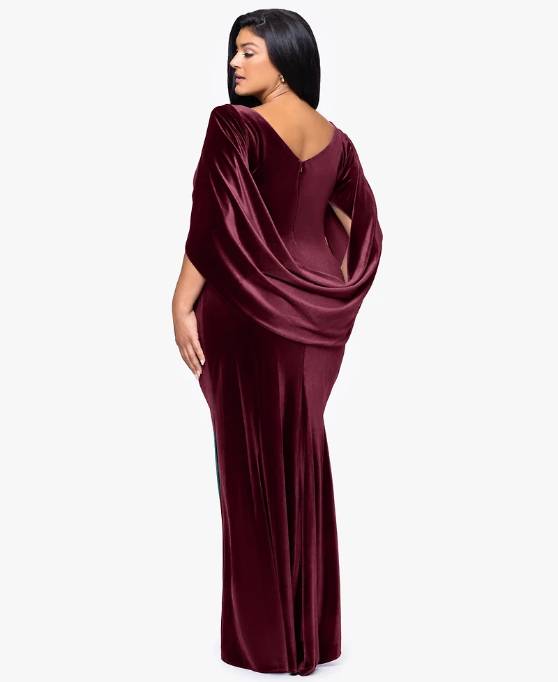 B&A By Betsy and Adam Plus Boat Neck Long Drape Back Dress