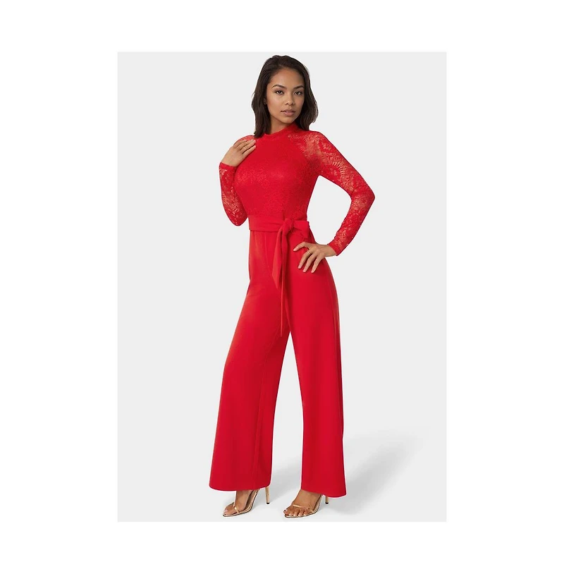 Bebe Women's Lace and Bodice Straight Leg Jumpsuit