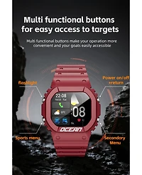 Ruxing smart Outdoor sports wristband 1.75-inch full touch screen Bluetooth call flashlight Sos compass -Red