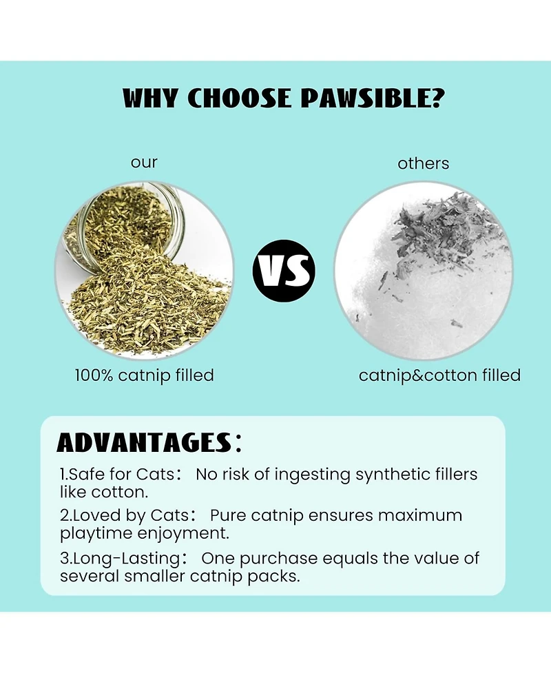 Pawsible 5 Pack Cactus Cat Toy Set, 100% Premium Cat Herb Filling, Natural Stimulation for Cats, Durable for Teething, Perfect Kitten Toy