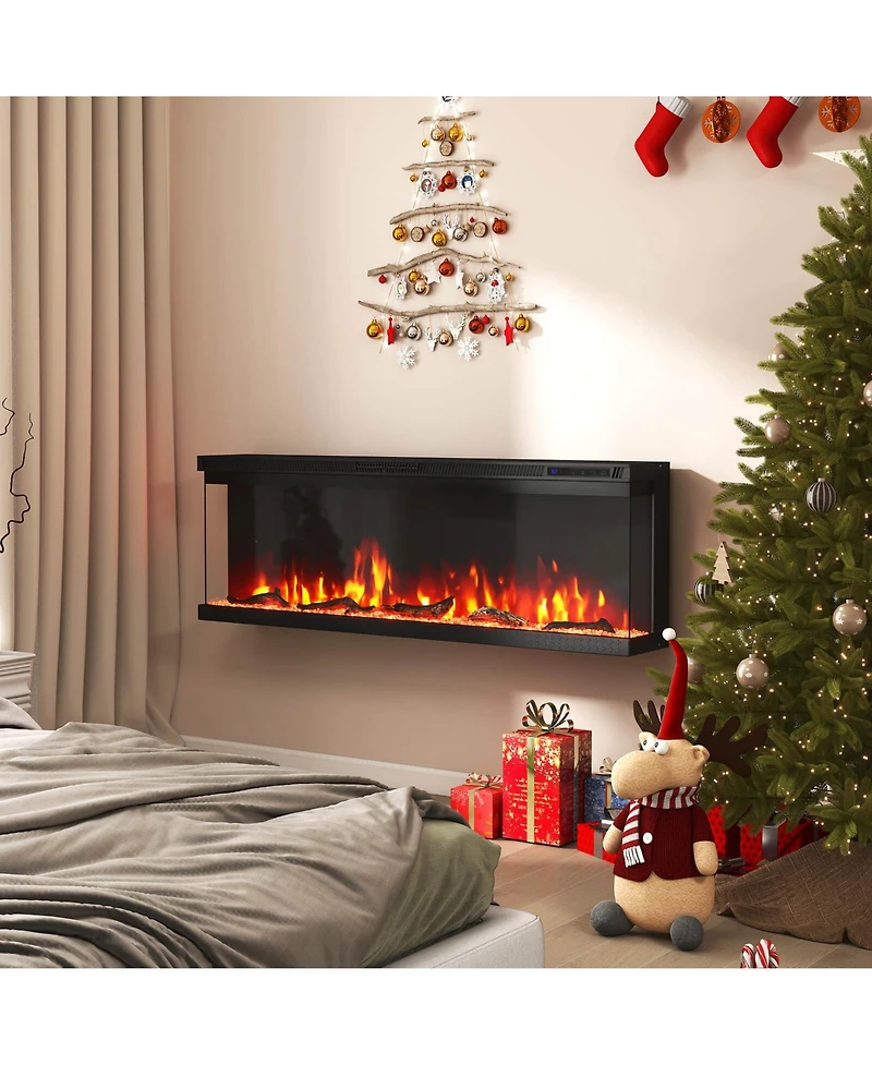 50" Wide 3-Sided Electric Fireplace Insert 750with 1200W Recessed Wall-Mounted Heater