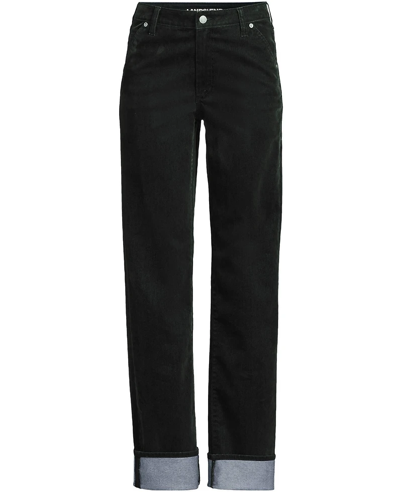 Lands' End Women's Flocked Denim Mid Rise Relaxed Straight Leg Cuff Jeans