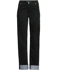Lands' End Women's Flocked Denim Mid Rise Relaxed Straight Leg Cuff Jeans