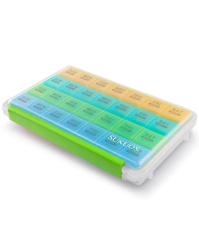 Sukuos Pill Organizer Monthly 28 Day Easy Open Moisture Resistant Box for Vitamins