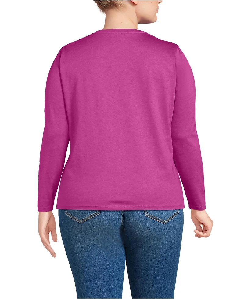Lands' End Plus Relaxed Supima Cotton Long Sleeve Crew Neck T-Shirt
