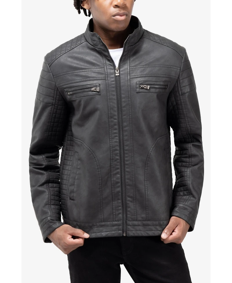 Xray Men's Pu Leather Jacket With Hood And Faux Shearling Lining