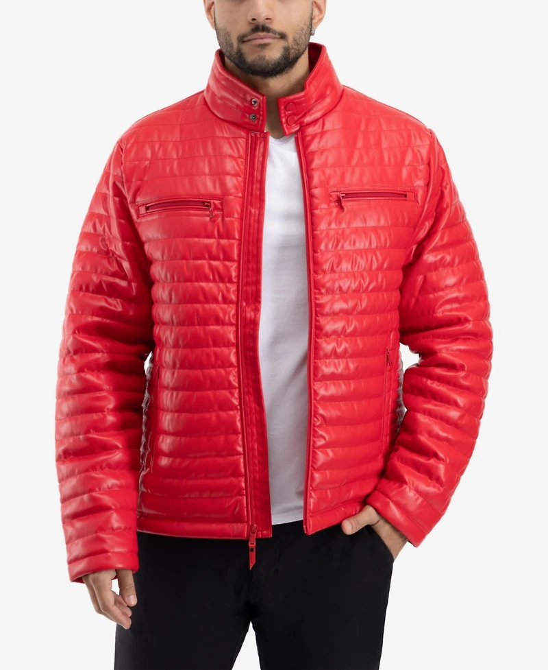 Xray Men's Pu Quilted Jacket With Faux Shearling Lining