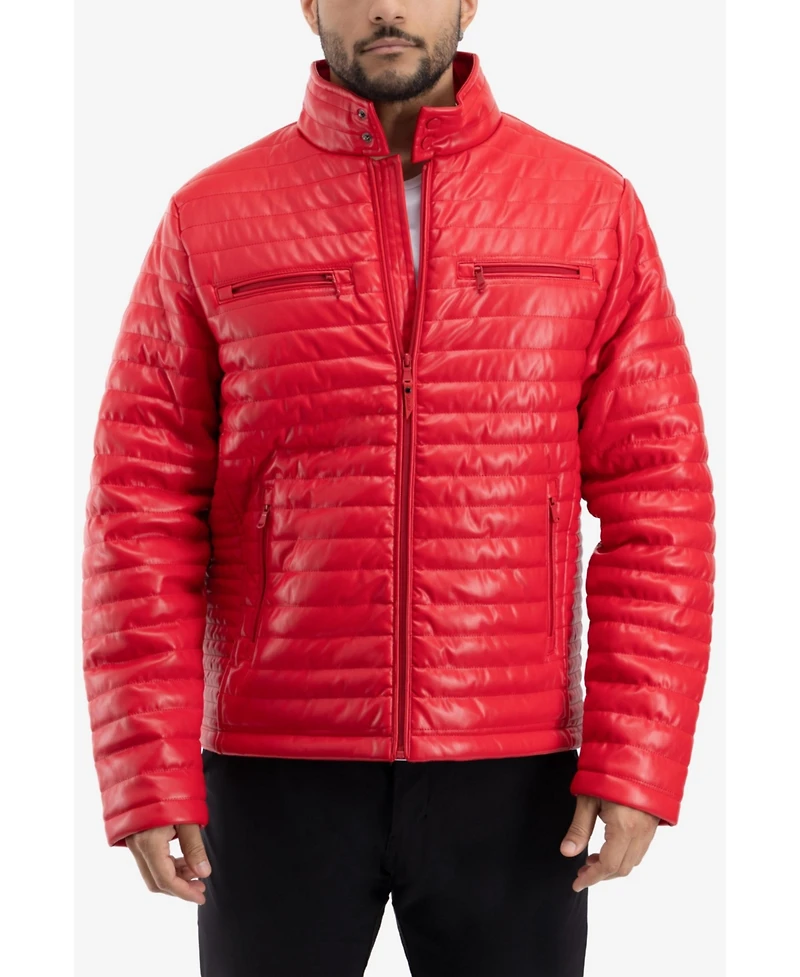 Xray Men's Pu Quilted Jacket With Faux Shearling Lining
