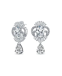 Bling Jewelry Art Deco Style Cz Teardrop Crown Baguette Dangle Drop Earrings Silver Plated Brass
