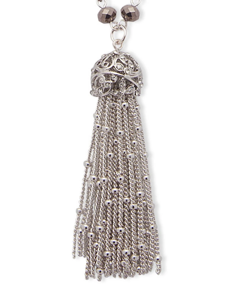 Nine West Tri-Tone Metallic Bead Long Tassel Pendant Necklace