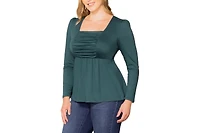 Kiyonna Women's Plus Rylan Long Sleeve Square Neck Ruched Top