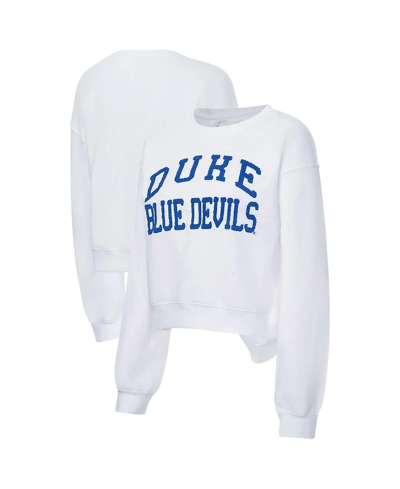 ZooZatz Women's White Duke Blue Devils Chenille Cropped Sweatshirt