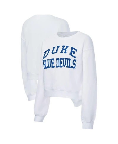 ZooZatz Women's White Duke Blue Devils Chenille Cropped Sweatshirt
