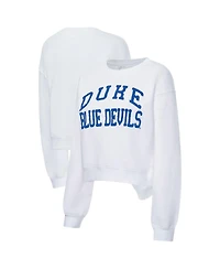 ZooZatz Women's White Duke Blue Devils Chenille Cropped Sweatshirt
