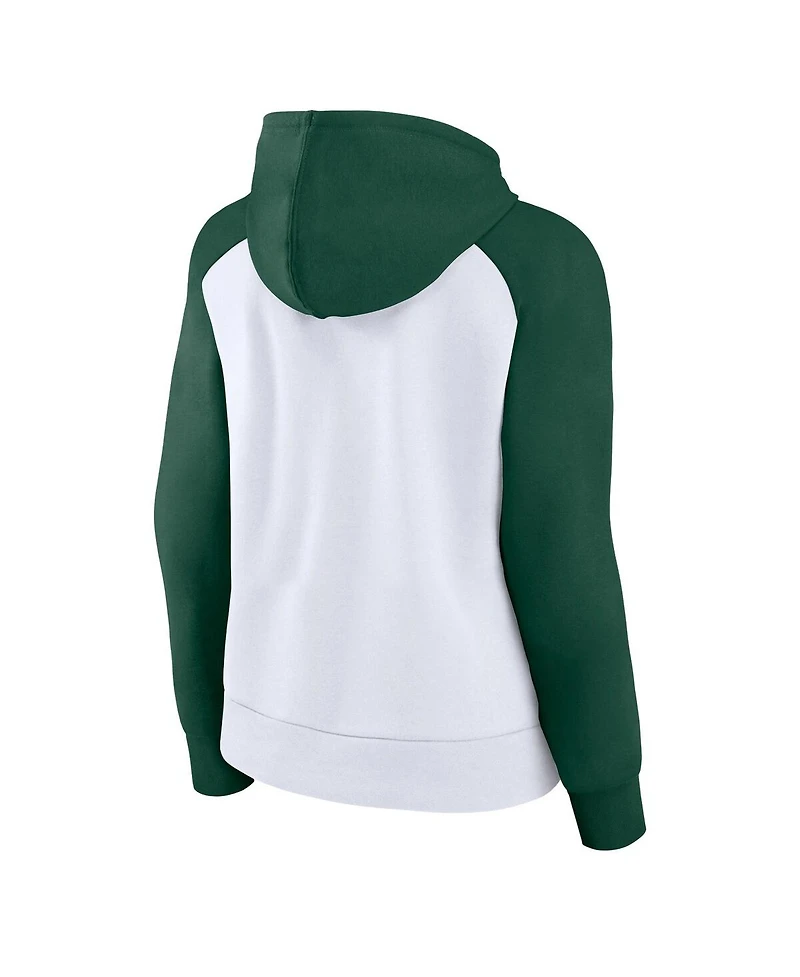 Fanatics Women's White/Green Portland Timbers Instep Raglan Pullover Hoodie