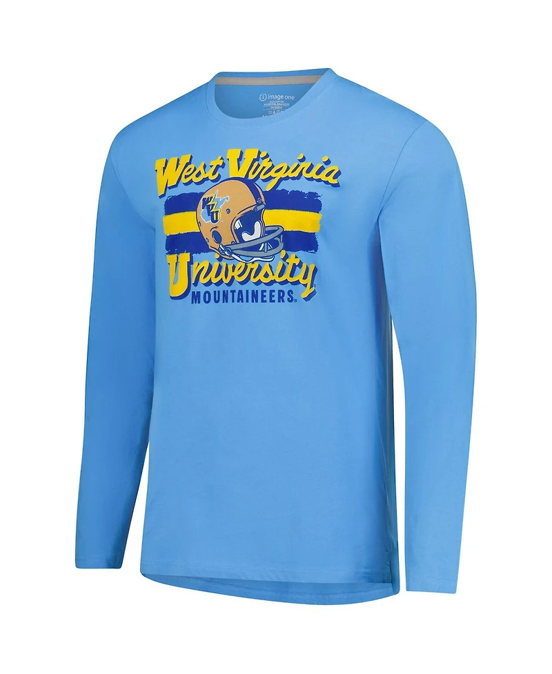 Image One Men's Light Blue West Virginia Mountaineers Throwback Helmet Long Sleeve T-Shirt