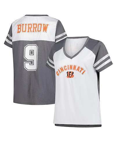 Fanatics Women's Joe Burrow White Cincinnati Bengals Plus Bling Raglan V-Neck T-Shirt