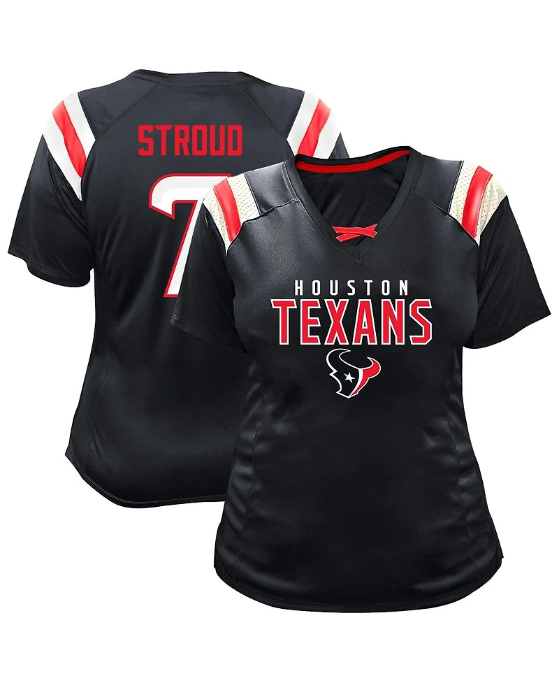 Fanatics Women's C.j. Stroud Navy Houston Texans Plus Size Name Number Raglan Lace V-Neck T-Shirt