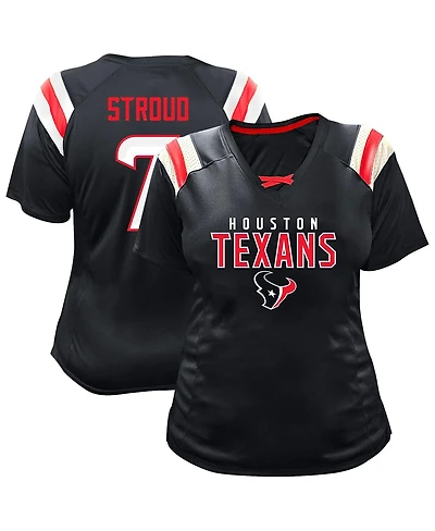 Fanatics Women's C.j. Stroud Navy Houston Texans Plus Size Name Number Raglan Lace V-Neck T-Shirt
