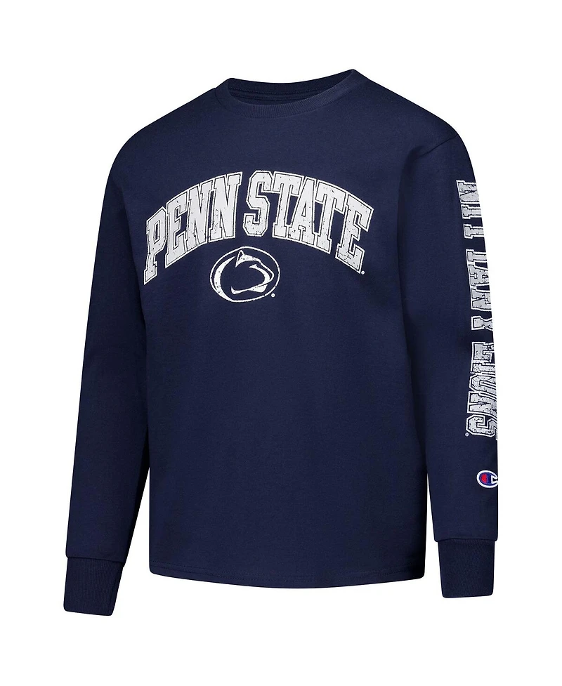 Champion Big Boys and Girls Navy Penn State Nittany Lions Distressed Arch Over Logo Long Sleeve T-Shirt