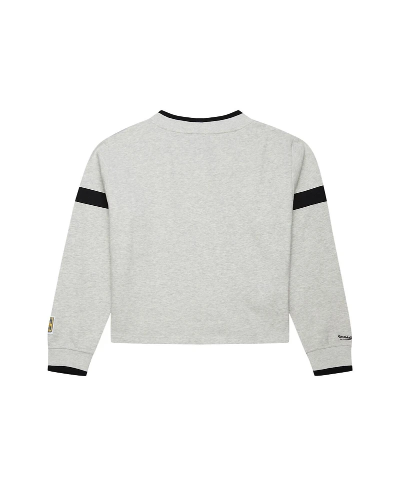 Mitchell & Ness Women's Heather Gray Philadelphia Phillies Cooperstown Collection V-Neck Cropped Toggle Sweatshirt