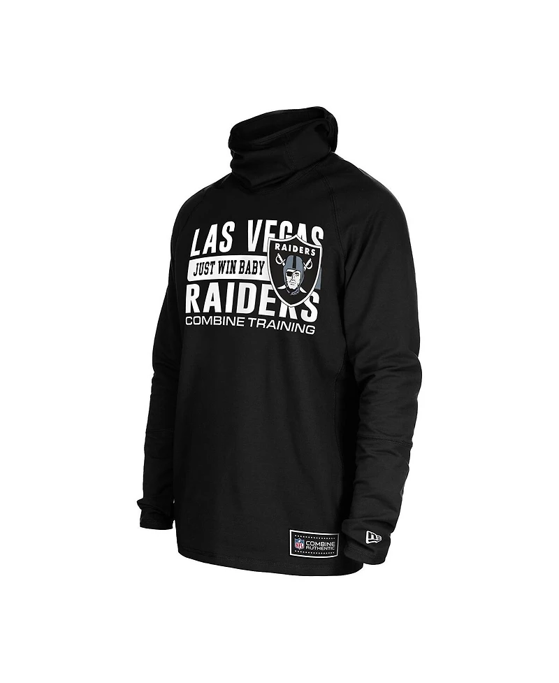 New Era Men's Black Las Vegas Raiders Functional Fandom Balaclava Helmet Stripe Tri-Blend Hoodie