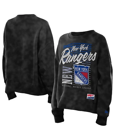 New Era Women's Black New York Rangers Oversized Throwback Mineral Wash Sweatshirt