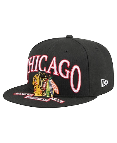 New Era Men's Black Chicago Blackhawks Oversized Arch 59Fifty Fitted Hat