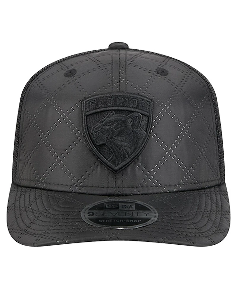 New Era Men's Black Florida Panthers Quilted Nylon 9SEVENTY Adjustable Trucker Hat