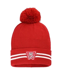 Under Armour Men's Red Wisconsin Badgers Throwback Drive Cuffed Pom with Knit Hat