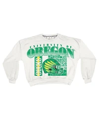 Pressbox Women's White Oregon Ducks Oversized Janice Retro Waist-Length Sweatshirt