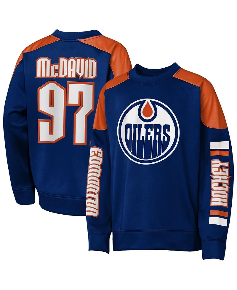 Outerstuff Big Boys and Girls Connor McDavid Royal Edmonton Oilers Best Defense Name Number Crewneck Sweatshirt