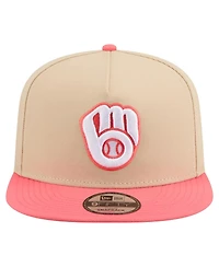 New Era Men's Light Beige/Coral Milwaukee Brewers Color Pack A-Frame 9FIFTY Snapback Hat