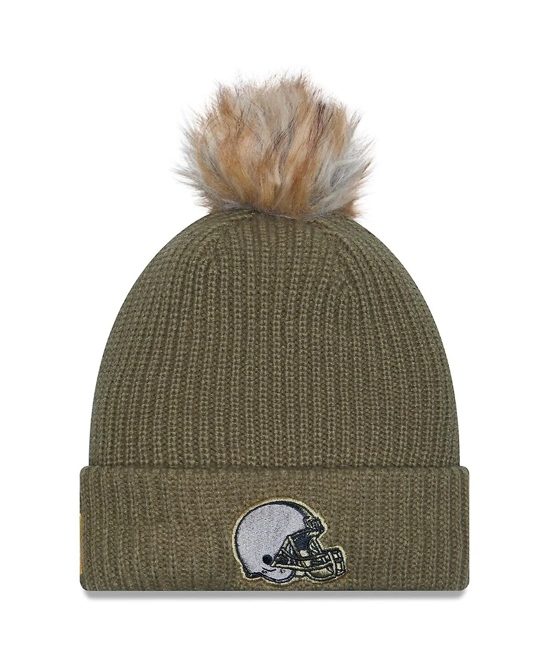 New Era Women's Dark Green Cleveland Browns 2025 Salute to Service Cuffed Pom with Knit Hat