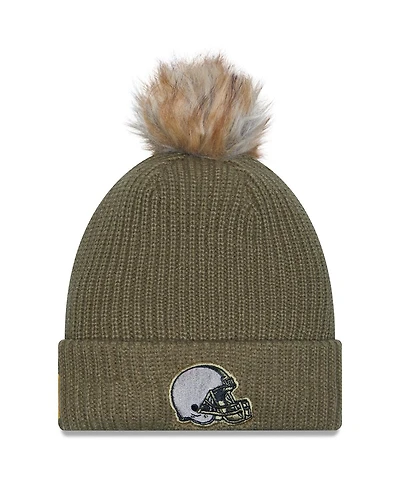 New Era Women's Dark Green Cleveland Browns 2025 Salute to Service Cuffed Pom with Knit Hat