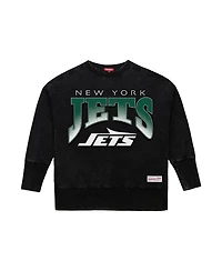 Mitchell & Ness Women's Black New York Jets Delineate Mineral Wash Crewneck Sweatshirt