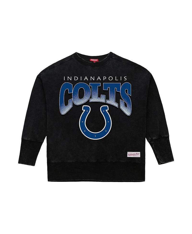 Mitchell & Ness Women's Black Indianapolis Colts Delineate Mineral Wash Crewneck Sweatshirt