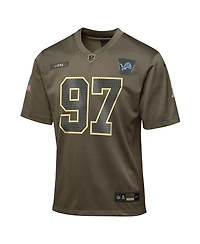 Nike Big Boys and Girls Aidan Hutchinson Olive Detroit Lions 2025 Salute to Service Game Jersey