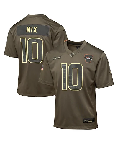 Nike Big Boys and Girls Bo Nix Olive Denver Broncos 2025 Salute to Service Game Jersey