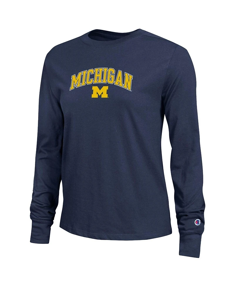 Champion Women's Navy Michigan Wolverines Arch Over Logo Long Sleeve T-Shirt