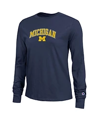 Champion Women's Navy Michigan Wolverines Arch Over Logo Long Sleeve T-Shirt