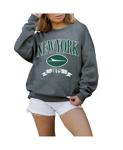 Gameday Couture Women's Charcoal New York Jets Oversized Seal the Deal Premium Fleece Drop Shoulder Pullover Sweatshirt